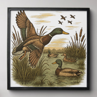 Retro-Flying-Mallard-Duck-Hunting Peel And Stick Photo Tile