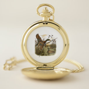 Retro-Flying-Mallard-Duck-Hunting Pocket Watch