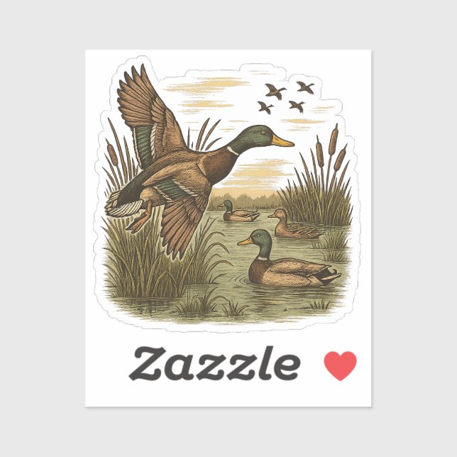 Retro-Flying-Mallard-Duck-Hunting Sticker (Sheet)
