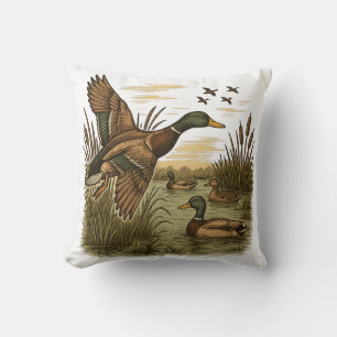 Retro-Flying-Mallard-Duck-Hunting,  Throw Pillow