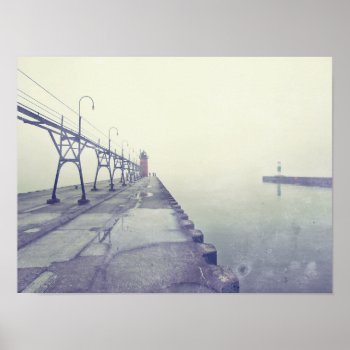 Retro Fog Covered South Haven Michigan Lighthouse Poster by camcguire at Zazzle