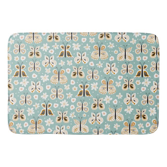 Retro Folk Art Butterflies Bath Mat (Front)