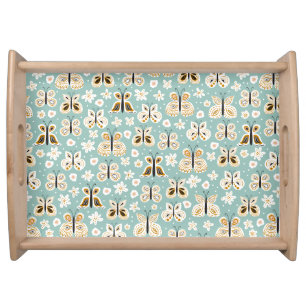Retro Folk Art Butterflies Serving Tray