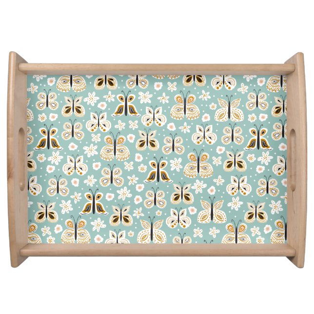 Retro Folk Art Butterflies Serving Tray (Front)
