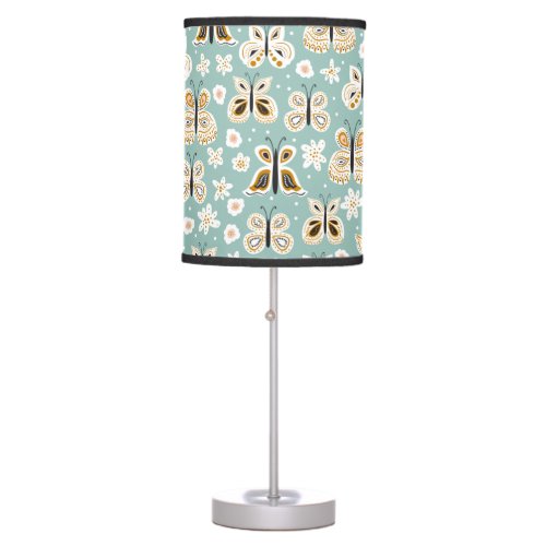 Retro Folk Art Butterflies Table Lamp