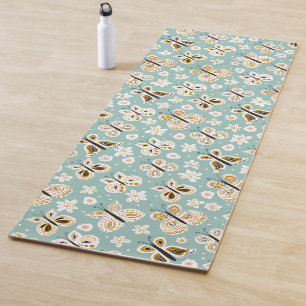 Retro Folk Art Butterflies Yoga Mat