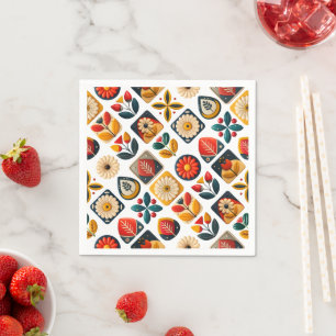 Retro Folk Floral Mosaic Charm Napkins