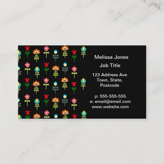 Retro folk floral pattern business card (Front)