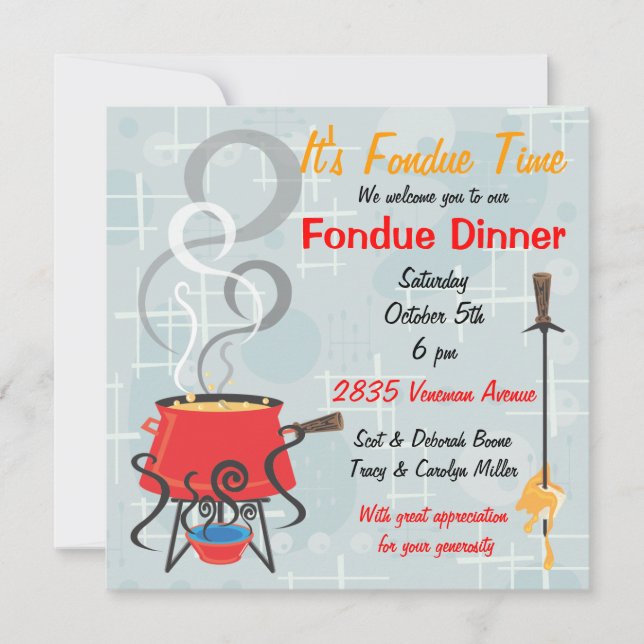 Retro Fondue Party Invitation (Front)
