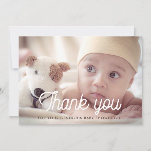 Retro font baby shower thank you photo card