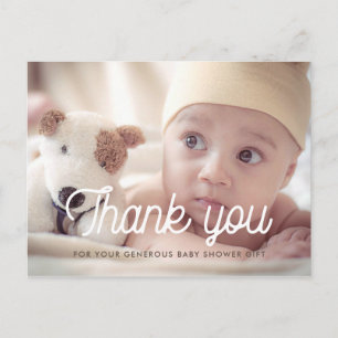 Retro font baby shower thank you photo postcard