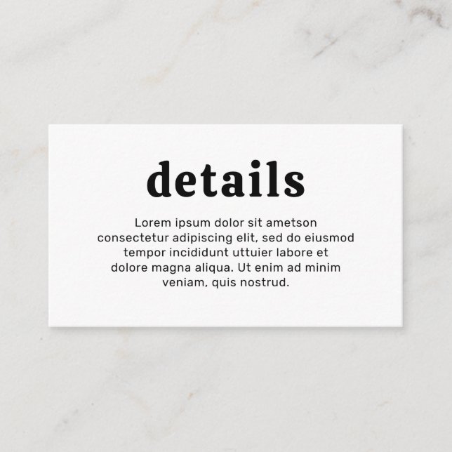 Retro Font Black and White Modern Wedding Enclosure Card (Front)