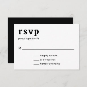 Retro Font Black and White Modern Wedding RSVP Card