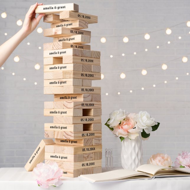 Retro Font Black and White Modern Wedding Topple Tower (Wedding)