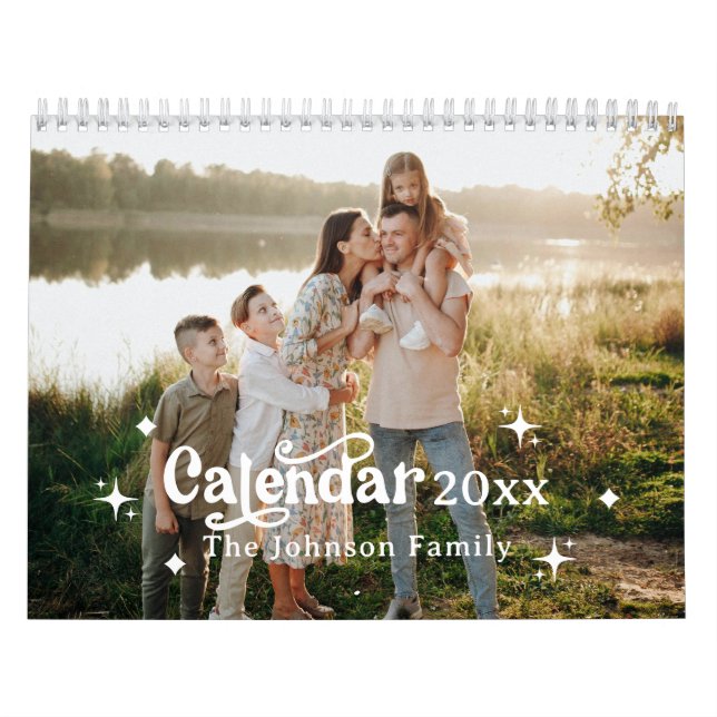 Retro Font Custom Personalized 2025 Family Photo  Calendar (Cover)