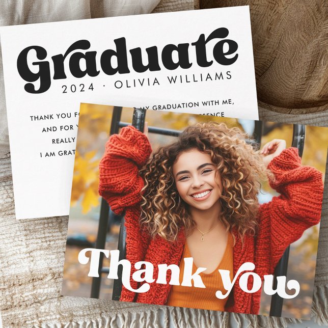 Retro font full photo graduate graduation thank you card (Retro font full photo graduate graduation thank you card)