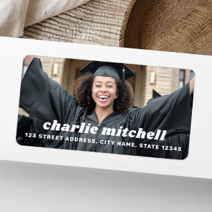 Retro font graduation photo return address label