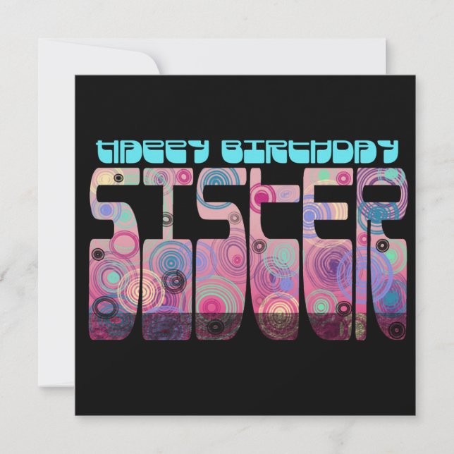 Retro Font Happy Birthday Sister Colorful Card (Front)