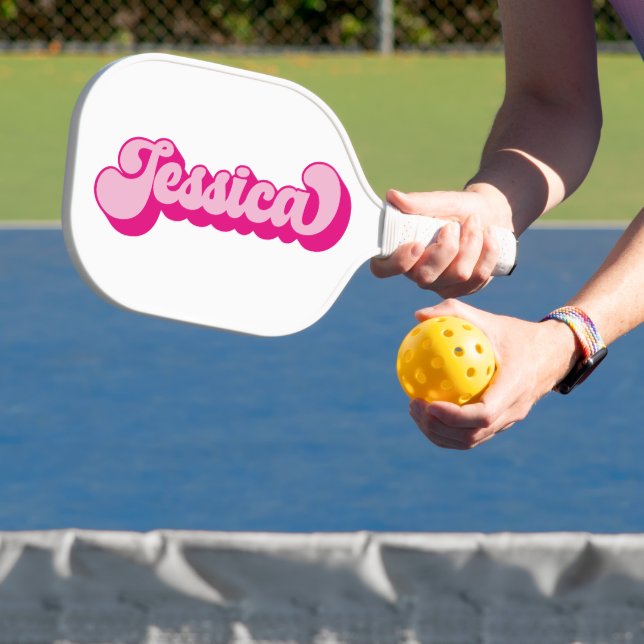 Retro Font Hot Pink Jessica Pickleball Paddle (Insitu)