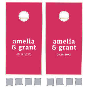 Retro Font Hot Pink Modern Wedding Cornhole Set