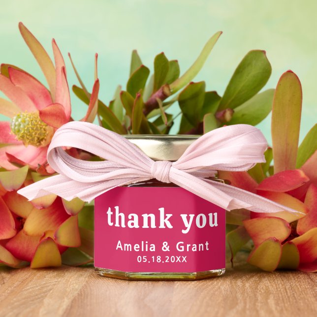 Retro Font Hot Pink Modern Wedding Honey Jar Favors (Insitu (Wedding))