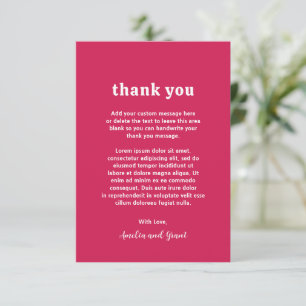 Retro Font Hot Pink Modern Wedding Thank You Card