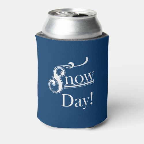 Retro Font Inspired Blue and White Snow Day Can Cooler