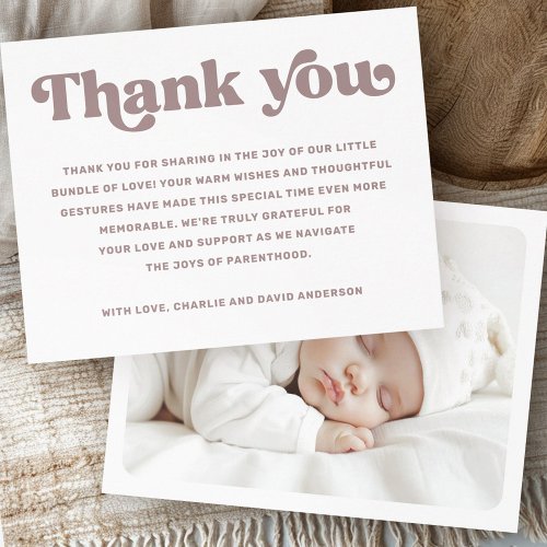 Retro font new baby baptism photo  thank you card
