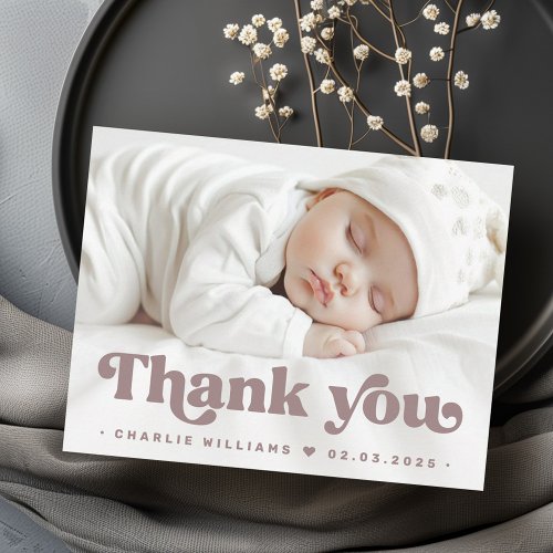 Retro font new baby photo thank you announcement