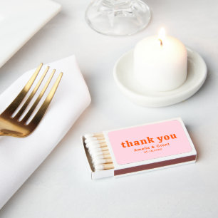 Retro Font Orange and Pink Modern Wedding Matchboxes