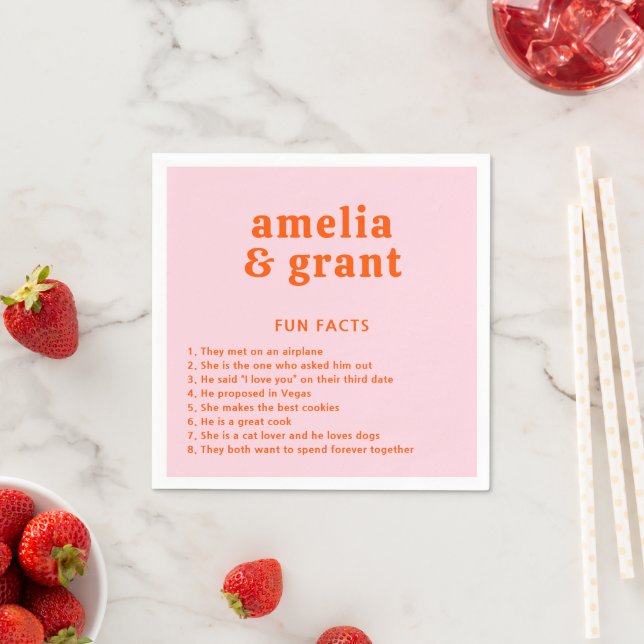 Retro Font Orange and Pink Modern Wedding Napkins (Insitu)