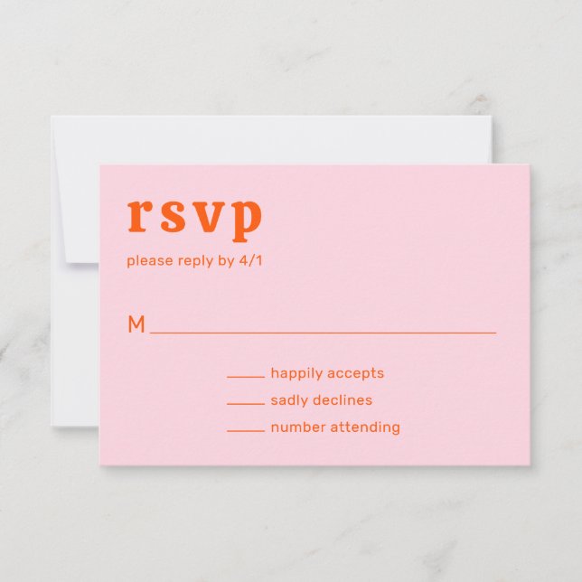 Retro Font Orange and Pink Modern Wedding RSVP Card (Front)