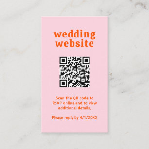 Retro Font Orange and Pink QR Code Modern Wedding Enclosure Card
