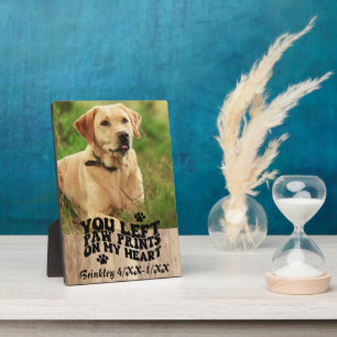 Retro Font Paw Prints Pet Memorial Photo Keepsake Plaque