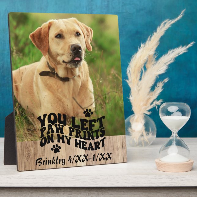 Retro Font Paw Prints Pet Memorial Photo Keepsake Plaque (Side)