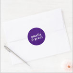 Retro Font Purple Modern Wedding Classic Round Sticker<br><div class="desc">Modern style wedding stickers featuring a simple and minimal layout with your names in a groovy retro font. The bright color scheme is a vibrant royal purple. The fonts / colors may be changed in the design editing tool. These wedding stickers are great as envelope seals or for customizing your...</div>
