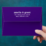 Retro Font Purple Modern Wedding Envelope<br><div class="desc">Modern style wedding envelopes featuring a simple and minimal layout with your names in a groovy retro font and your return address in a sans serif font.  The bright color scheme is a vibrant royal purple.  The fonts / colors may be changed in the design editing tool.</div>