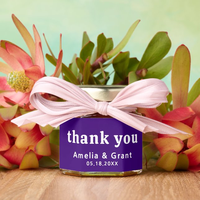 Retro Font Purple Modern Wedding Honey Jar Favors (Insitu (Wedding))