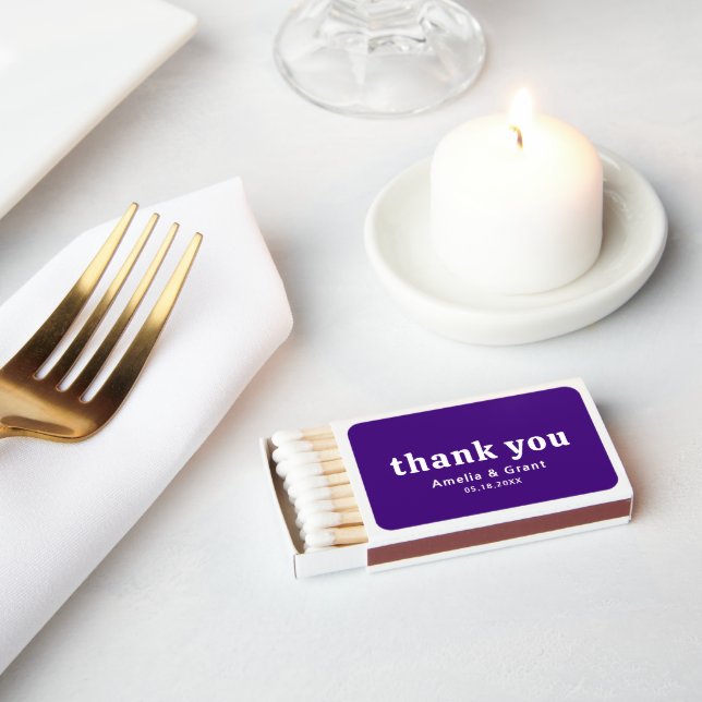 Retro Font Purple Modern Wedding Matchboxes (Insitu)