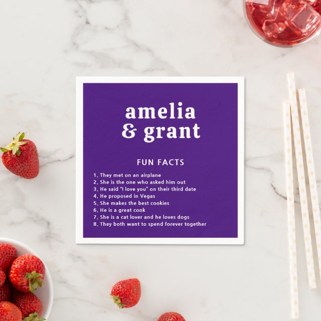 Retro Font Purple Modern Wedding Napkins (Insitu)