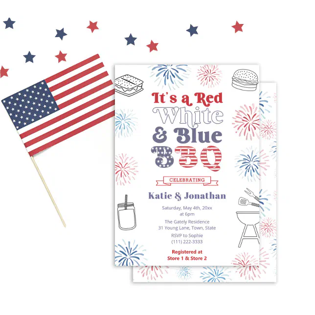 Retro Font Red White And Blue BBQ Couples Shower Invitation | Zazzle