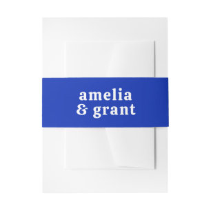 Retro Font Royal Blue Modern Wedding Invitation Belly Band