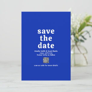 Retro Font Royal Blue QR Code Modern Wedding Save The Date