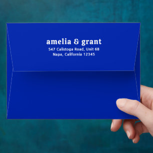 Retro Font Sapphire Blue Modern Wedding Envelope