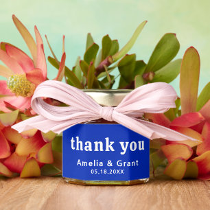 Retro Font Sapphire Blue Modern Wedding Honey Jar Favors