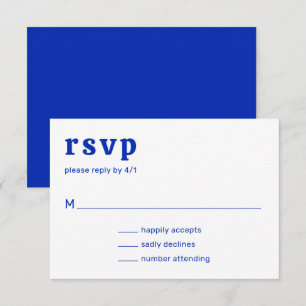 Retro Font Sapphire Blue Modern Wedding RSVP Card