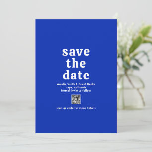 Retro Font Sapphire Blue QR Code Modern Wedding Save The Date