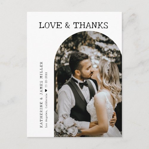 Retro Font White Arch Love  Thanks Photo Wedding Postcard