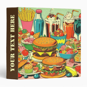 Retro Food Comic Illustration 3 Ring Binder