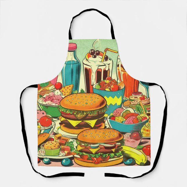 Retro Food Comic Illustration Apron (Front)